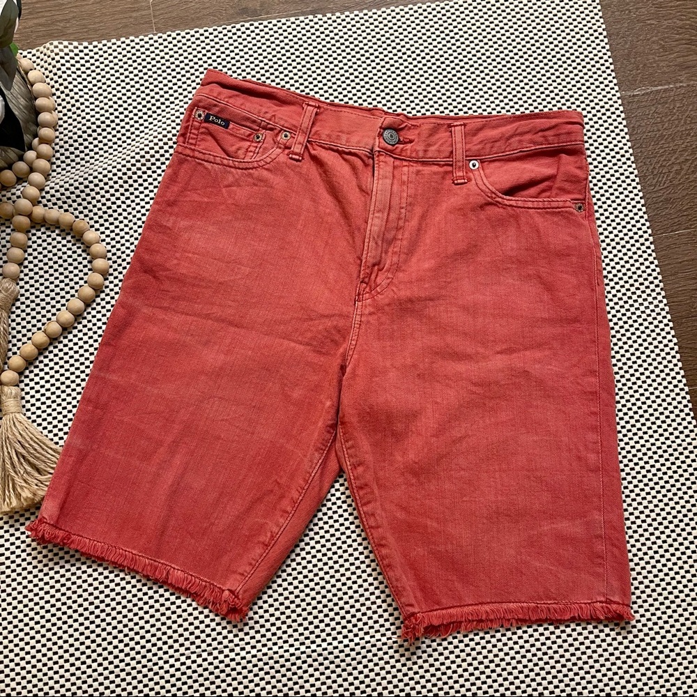 Polo Ralph Lauren Big Boys Cut Off Finn Wash Red Denim Shorts Size 18